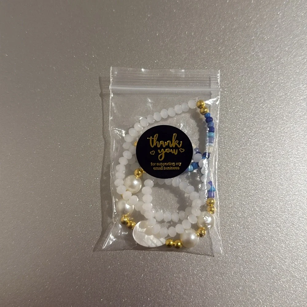 Chic Blue and White Beaded Necklace with Gold Accents